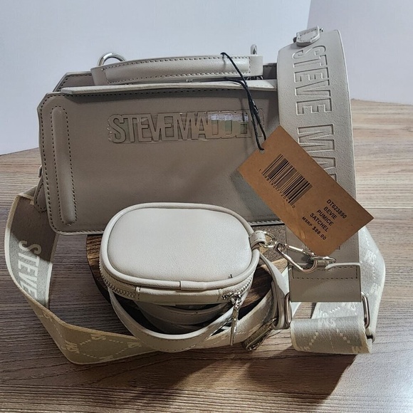 Steve Madden Bevie Cross Body Bag/Clutch w/ Air Pod Case Pouch Pumice - Picture 4 of 12